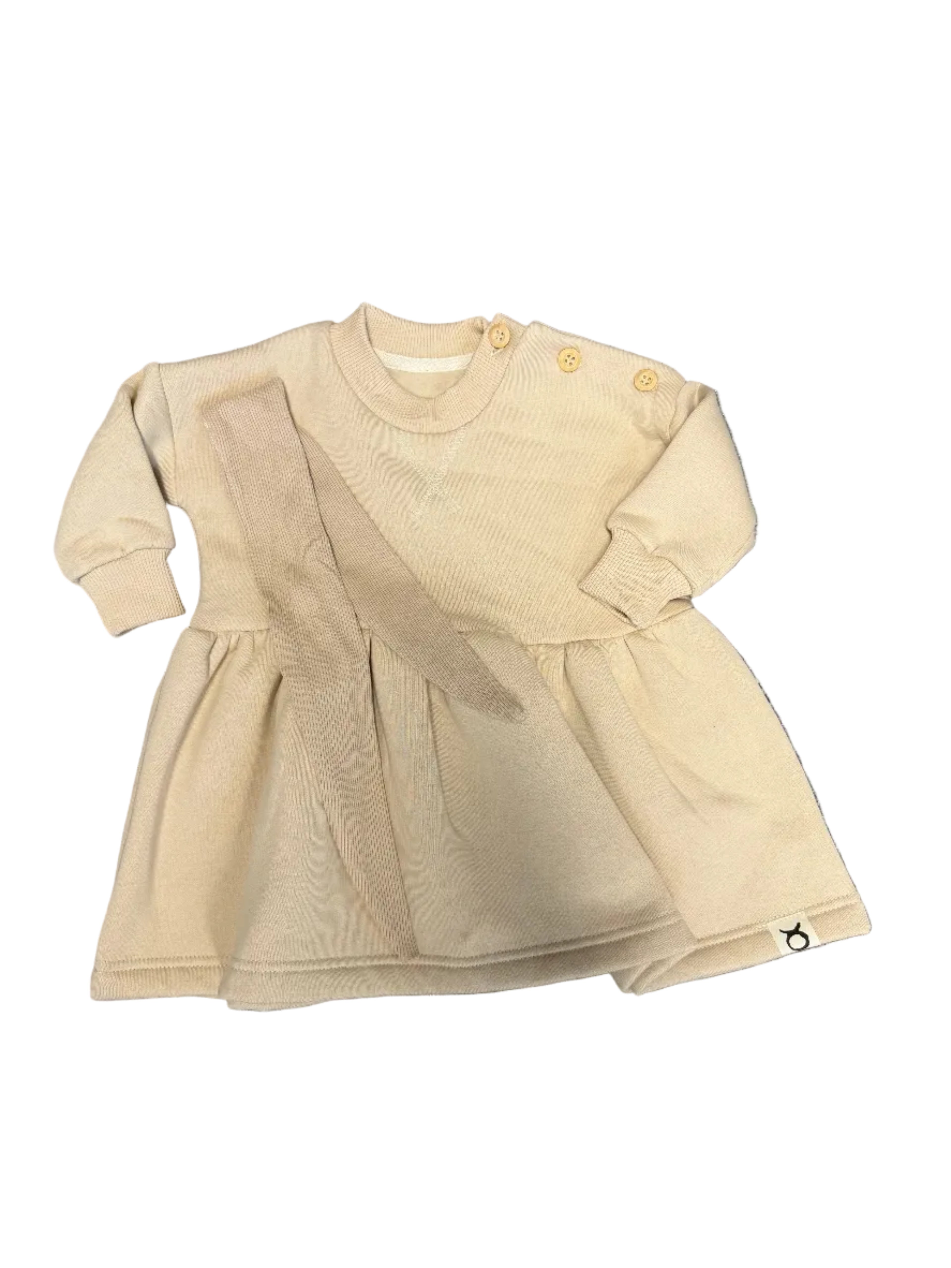 Jurk beige met bijpassende sjaal/haarband.