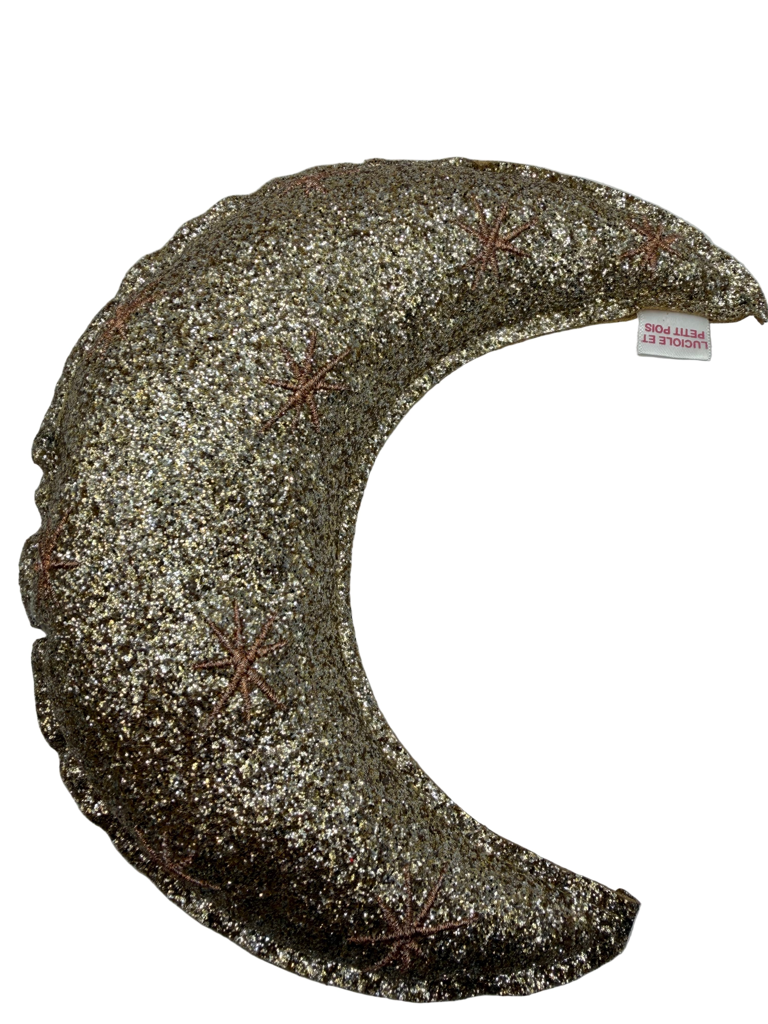 Gouden glitter maan met sterretjes.